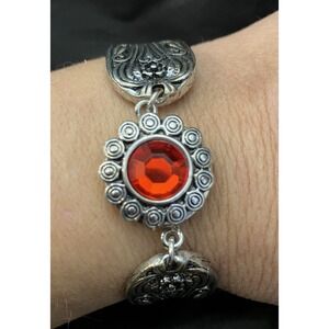 Red Rhinestone Crystal Fleur de Lis Silver Spoon Magnet Closure French Bracelet